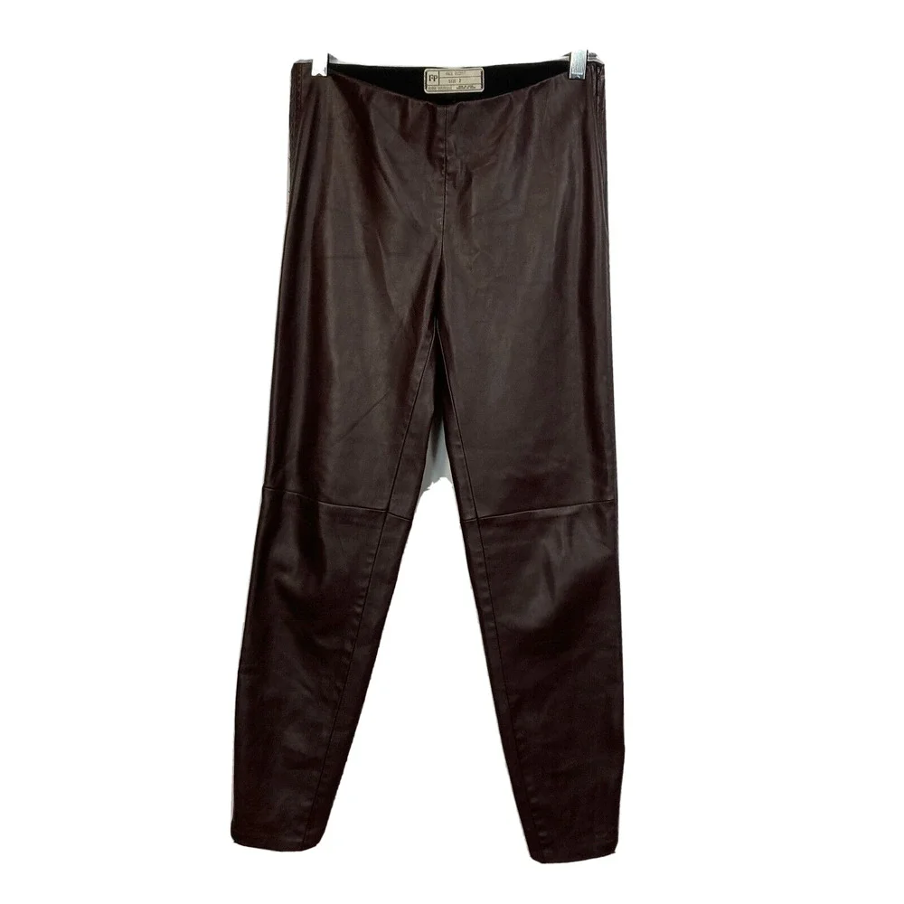 Free People Pants Womens Sz 2 Brown Vegan‎ Leather Skinny Zip Ankle Moto